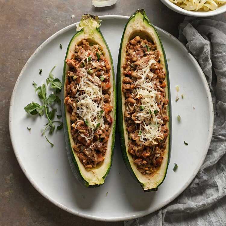 image Courgettes Farcies au Bœuf et Champignons, Façon Bolognaise Allégée