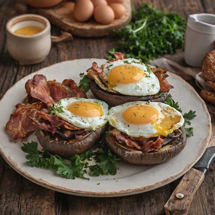 image Oeufs Frits sur Champignons Portobello pour un Petit-déjeuner Keto