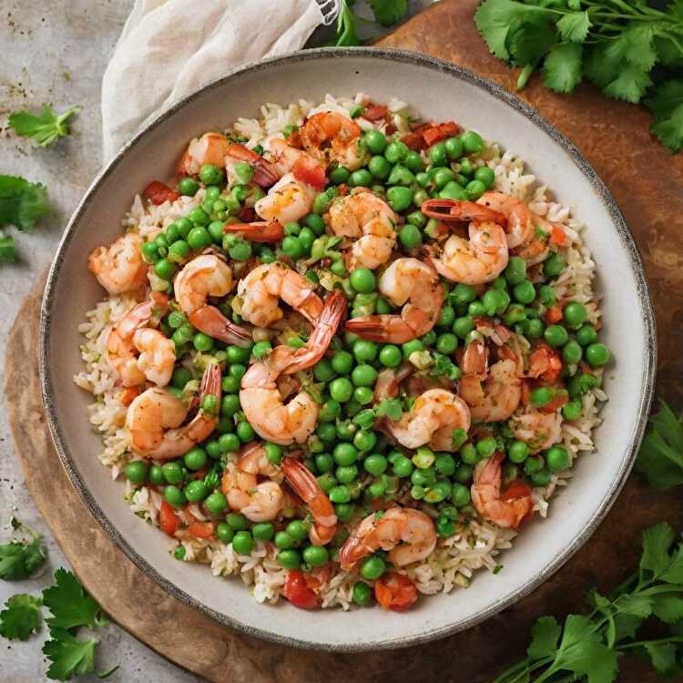 image Poêlée Légère de Crevettes et Petits Pois au Paprika