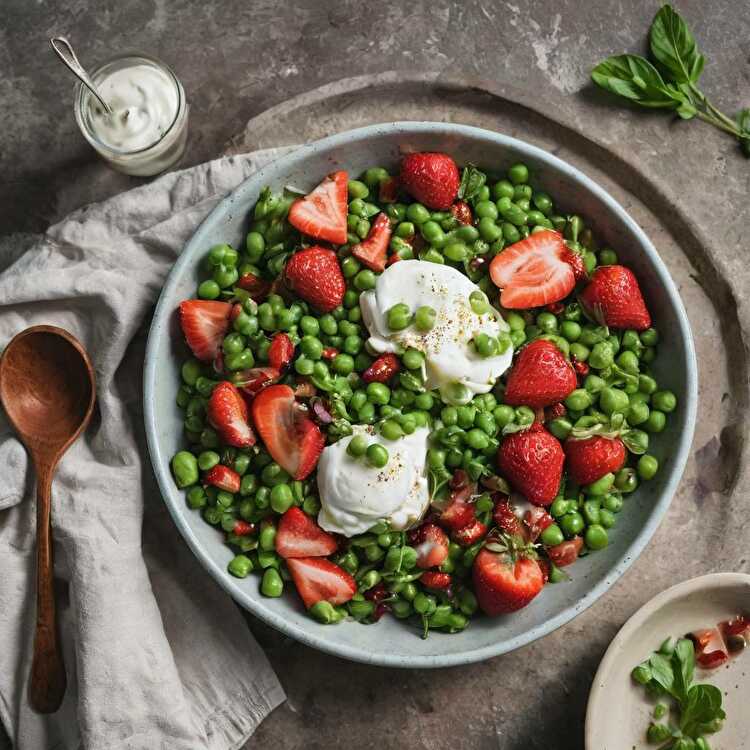 image Salade Estivale de Petits Pois, Fraises et Burrata