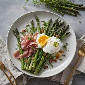 Asperges Vertes Keto avec Œufs Pochés et Jambon de Parme