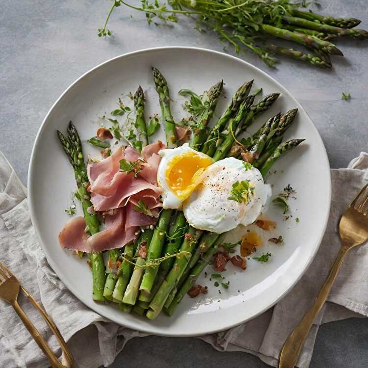 image Asperges Vertes Keto avec Œufs Pochés et Jambon de Parme