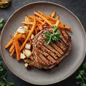 Filet de Porc au Miso avec Chips de Légumes