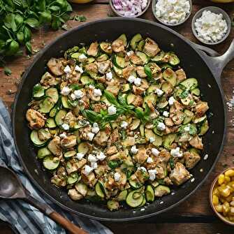 Poêlée de Courgettes et Poulet au Chèvre et Herbes Fraîches