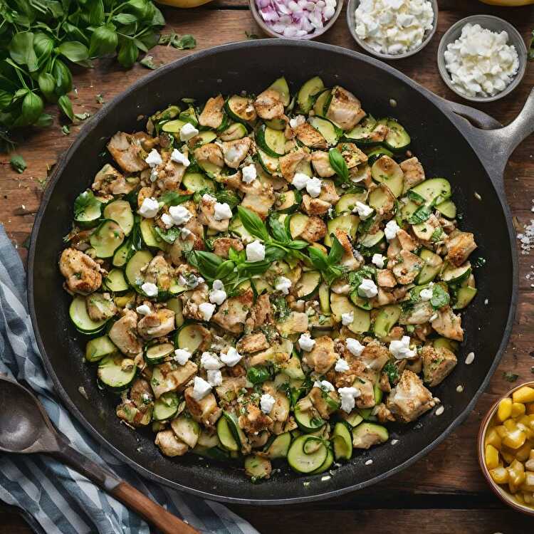 image Poêlée de Courgettes et Poulet au Chèvre et Herbes Fraîches