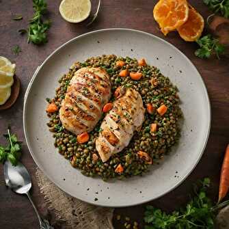 Poulet Rôti aux Lentilles Vertes